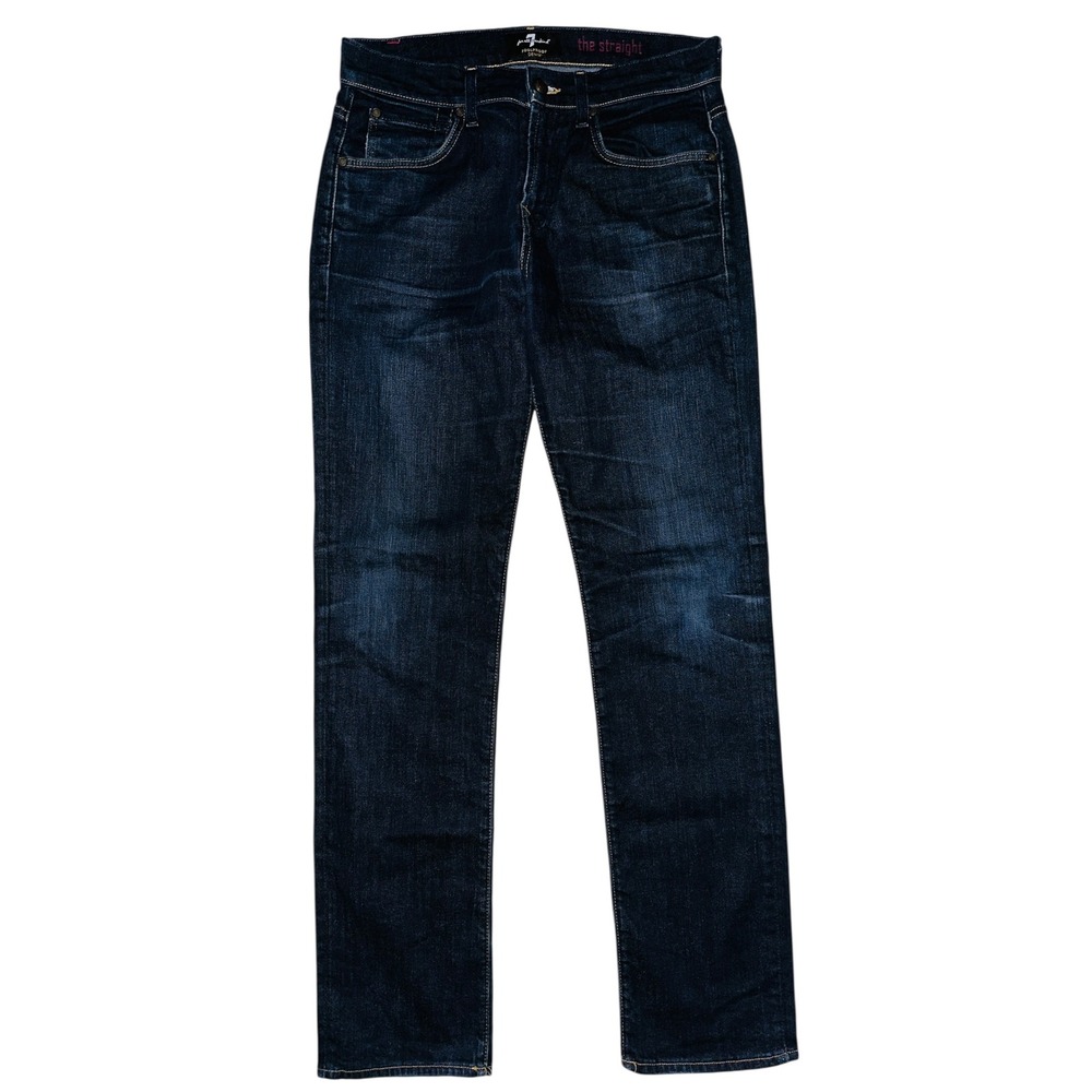 WB2 7 For All Mankind The Straight Leg Dark Wash Denim Jeans 7FAM Mens 31